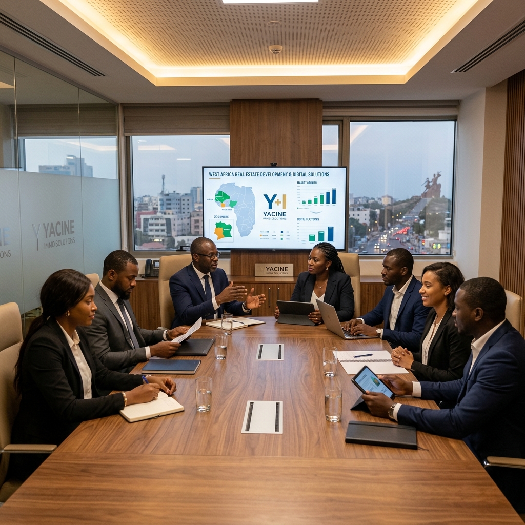 Équipe dirigeante et ingénieurs Yacine Immo Solutions réunis autour des valeurs d'excellence et d'innovation